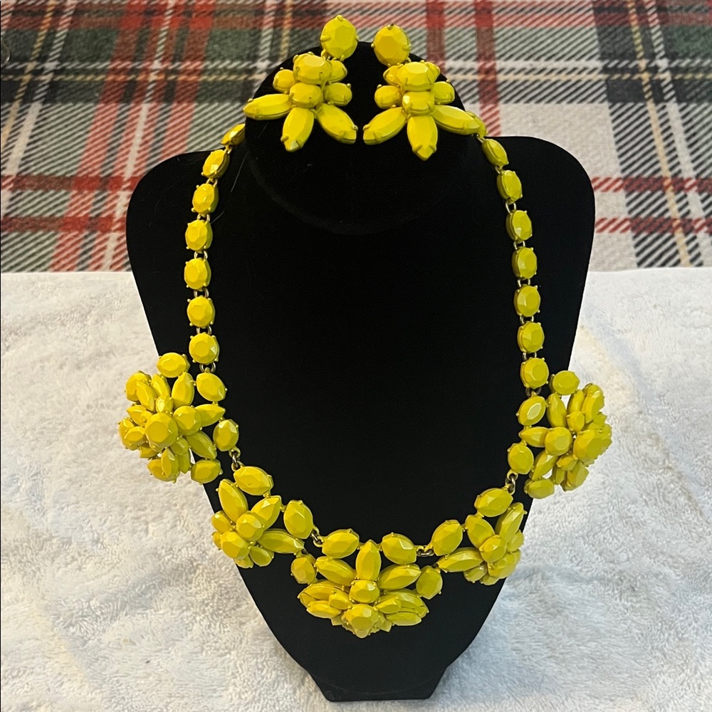 J. Crew Yellow Floral Statement Necklace and Earring Set (Vintage)